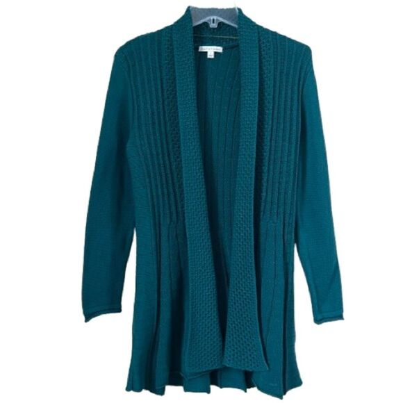 Notations Teal Long Sleeve Midweight Swingy Knit Cardigan Sweater - Picture 1 of 15